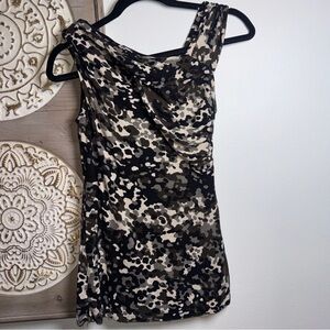 Bailey 44 Draped Camo Bodycon Dress Ruched Asymmetrical Neck Size M